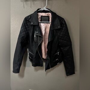 Ci sono black faux leather jacket with pink satin lining